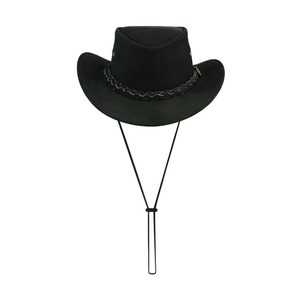 Unisex Black Wool Cowboy <b>Hat</b> Wide Brim Braided <b>Band</b> Adjustable Outdoor Casual Spring Summer Adult Fit - Product Image 1