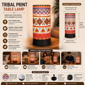 Lámpara de Mesa LED con Estampado Geométrico Tribal Colorido y Pantalla de Lino |   Lámpara de Noche Moderna para Mesa de Noche |   Decoración Bohemia para Sala de Estar - Product Image 5