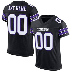 Maillot de football américain personnalisé noir et bleu, col en V, manches courtes, maille respirante, 100% polyester, pour homme adulte, sport - Product Image 3