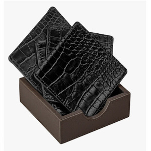Sous-verres en cuir de crocodile marron, sous-verres en cuir de qualité supérieure, sous-verres pour boissons avec support, sous-verres carrés en cuir de crocodile de 4 pouces - Product Image 5