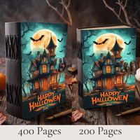 Carnet en cuir pour Halloween, Livre des Ombres pour Maison Hantée, Grimoire à bords festonnés avec fermoir en laiton, Journal macabre