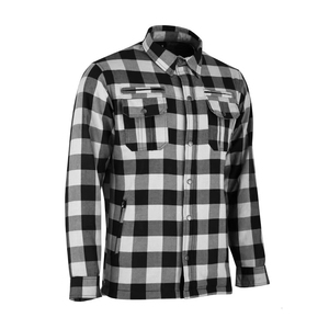 Chemise de motard noire et blanche avec doublure en Kevlar et équipement de protection pour les croisières estivales, chemise en flanelle pour hommes - Product Image 2