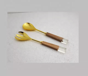 Cuillère à salade ou à salade en métal doré avec manche en bois écologique pour la maison et le Restaurant Gadgets de cuisine utiles cuillère à salade - Product Image 5