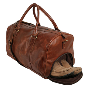 Bolsa de Viaje de Fin de Semana de Cuero Genuino Marrón con Compartimento para Zapatos, Organizador de Viaje Unisex con Cierre de Cremallera, Asa Suave Marrón Oscuro - Product Image 2