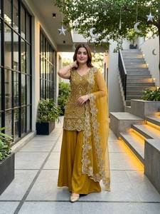 Conjunto de traje palazzo bordado de georgette pesado para mujer con dupatta de red suave |   Ropa Étnica para Fiestas |   Fabricante Mayorista - Product Image 6