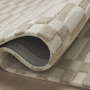 Alfombra de Lana Hecha a Mano, Diseño Geométrico Beige Neutro de Mediados de Siglo, Alfombra Premium Hecha a Mano para Sala de Estar, Decoración de Interiores - Product Image 2