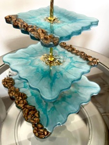 Luxury Three Tier Resin <b>Cake</b> <b>Stand</b> With Gold Handle Dessert Display <b>Stand</b> For Hotel Buffet Presentation And Bridal Shower Use - Product Image 5
