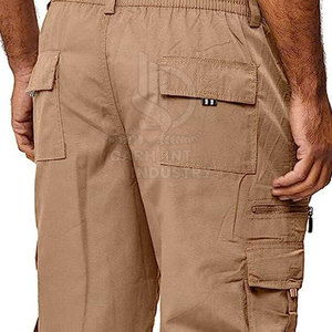 New Design Men's 100% Cotton Lightweight Straight Casual Cargo Pants Mid Rise <b>Light</b> Wash Breathable Eco-Friendly Drawstring - Product Image 4