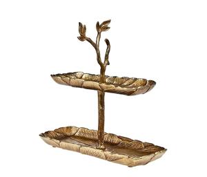 Support à gâteau décoratif en aluminium fait main à 2 niveaux pour fêtes et mariages, finition dorée personnalisée, emballage avec logo sur mesure - Product Image 1