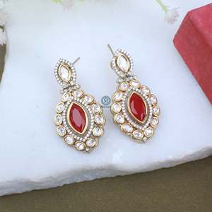 Yaami Polki Designer Drop Earrings-18K Gold Plated Brass & Alloy Geometric Ethnic Jewelry for Party - Product Image 3