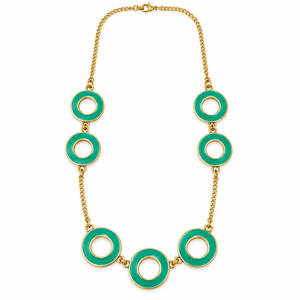 Collier doré avec maillons circulaires vert turquoise, bijoux géométriques modernes, fournisseur en gros - Product Image 1