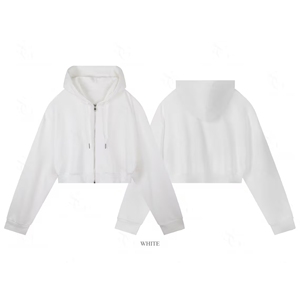 Women's White Hooded <b>Zipper</b> Sweatshirt Polyester Knitted Fabric Long Sleeve Solid Color Winter Casual Wear 200g Fabric Weight - Product Image 4