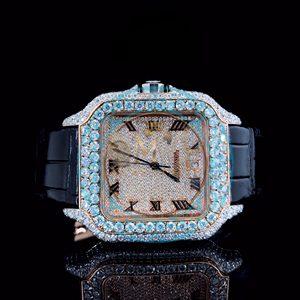 Montre carrée en moissanite, montre-bracelet à quartz, boîtier en acier inoxydable, verre en cristal, calendrier analogique, étanche, diamant en moissanite VVS - Product Image 1