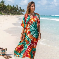 Robe Kaftan de Plage Imprimée Personnalisée pour Femme, Coupe Ample en Rayonne, Soie et Coton, Cache-Maillot Tendance, Fabricant OEM ODM, Tissu Personnalisé