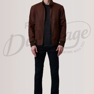 Chaqueta Bomber Marrón para Hombre, Ligera, Informal, Estilo Aviador, Corte Ajustado, Cortavientos, Chaqueta Harrington de Lona de Algodón - Product Image 1