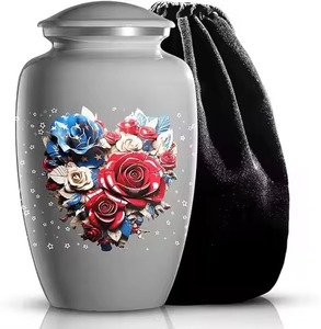 Urna Funeraria de Metal Negra con Diseño de Rosa Roja Real, Contenedor de Almacenamiento para Funerales, Urna Clásica de Aluminio con Flores y Bolsa de Terciopelo - Product Image 2