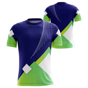 Camiseta Deportiva de Manga Corta para Hombre, Azul y Amarillo, Sólida, con Logotipo Frontal Sublimado, de Secado Rápido, Corte Regular, Tejido de Punto, 100% Algodón - Product Image 4