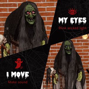 Bruja Verde de Tamaño Real de 65 Pulgadas con Calavera, Decoración Animada para Halloween con Sonido y Activación por Movimiento, Decoración para Exteriores - Product Image 5