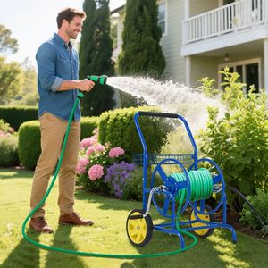 Carrello Avvolgitubo da Giardino a 2 Ruote con Cesto Portaoggetti - Product Image 2