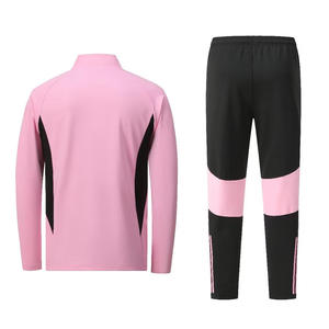 Combinaison d'échauffement rose et noire, coupe ajustée, fermeture éclair quart de tour, respirante, uniforme d'entraînement de football pour hommes/adultes - Product Image 3