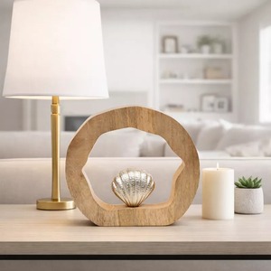 Sculpture Circulaire en Bois Faite à la Main, Décoration de Table Thème Coquillage, Artisanat Minimaliste Thème Animal, Art pour Salon - Product Image 1