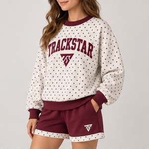 Ensemble short 2 pièces pour femme, col rond, motif pois inversés, crème, vêtements de sport décontractés personnalisés - Product Image 3