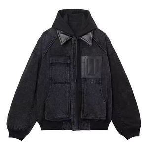 Veste en jean à capuche zippée pour homme, une nouvelle veste rembourrée en coton élégante et rétro en deux parties - Product Image 1