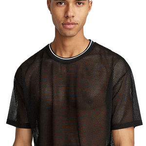 Men Gym Mesh T <b>Shirt</b> Gym Workout Spandex Polyester <b>Black</b> Color O Neck Drop Shoulder Adult Mesh T <b>Shirt</b> - Product Image 3