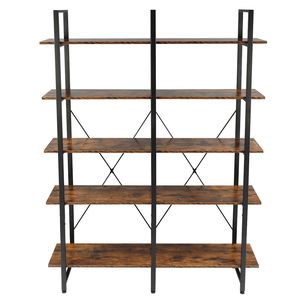 Libreria Industriale Vintage a 5 Ripiani, Scaffale Doppio Largo con Ampia Etagere in Legno e Metallo, Design Pieghevole per Arredamento Casa - Product Image 6