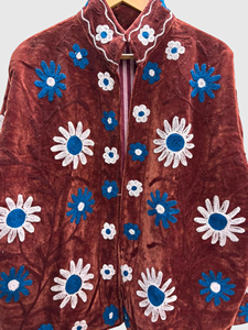 Hand Embroidered Floral Velvet Jacket Mandarin Collar Full Sleeve Plus Size Women'<b>s</b> Winter Blouson Style - Product Image 4