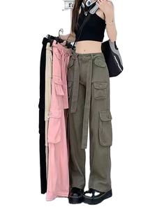 Pantalon cargo élégant pour femmes OEM ODM mode 6 poches pantalon cargo Streetwear 100% coton personnalisé ceinture taille femmes pantalon cargo - Product Image 3