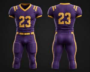Custom American Football Uniform Purple Gold Sublimated Jersey and Padded Pants Men's Fitted Sportswear All Seasons - Product Image 1