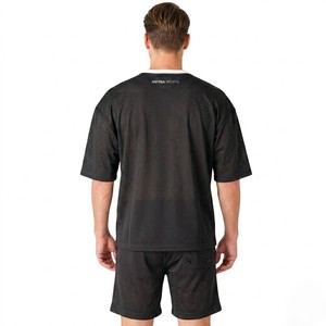 Men's Black Mesh Sports T Shirt And Shorts <b>Set</b> Breathable Quick Dry Activewear Outfit For Training Running And Everyday - Product Image 2
