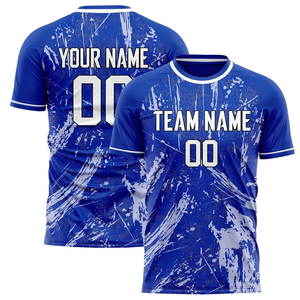 Camiseta de Fútbol Personalizada Unisex para Adultos, Cuello Redondo Azul, Manga Corta, Impresión Sublimada con Nombre y Número del Equipo, Absorbe la Humedad, 100% Poliéster - Product Image 4