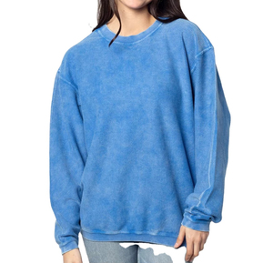 Sweat-shirt à col rond en velours côtelé surdimensionné, couleur unie, unisexe, vêtement décontracté, coupe régulière, manches longues, 100% coton - Product Image 2