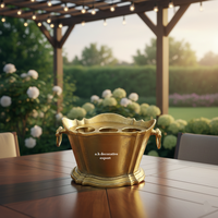 Seau à vin en aluminium doré antique à 3 compartiments avec poignées, élégant refroidisseur à champagne et porte-bouteilles pour bars et hôtels de luxe