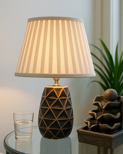 Black prism <b>table</b> <b>table</b> lamp cotton fabric shade khadi frill <b>bedside</b> night light for home decor wholesale OEM - Product Image 6