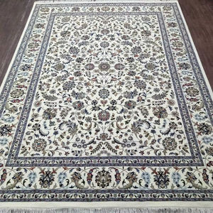 Alfombra turca tejida a mano con nudos, vibrante, de lana/seda, con estampados de animales, ecológica y antideslizante, de pelo fino y plano. - Product Image 1