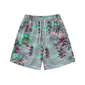 Shorts de Baño para Hombre con Estampado Tropical, Secado Rápido, Cordón Ajustable, Cintura Media, Tela de Poliéster - Product Image 1