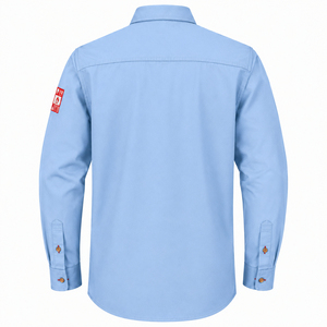 Men's Light Blue <b>Flame</b> Retardant Work <b>Shirt</b> Long Sleeve Cotton Uniform With Chest Pockets And Red Label Detail - Product Image 4