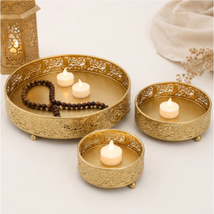 Unique <b>Gold</b> Metal Moon and Star Cutout Ramadan <b>Serving</b> <b>Tray</b> Set for Eid Mubarak Decoration for <b>Serving</b> Dates Sweets & Dry Fruits - Product Image 4