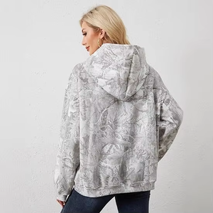 European American New <b>Women's</b> Casual Plus Size Long Printed Solid Kangaroo Pocket Hooded <b>Fleece</b> Autumn - Product Image 2