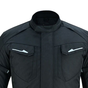 Men's <b>Black</b> Motorcycle <b>Jacket</b> Stand Collar Zipper Closure Moto Biker Style Windproof Autumn Wear Regular Fit - Product Image 5