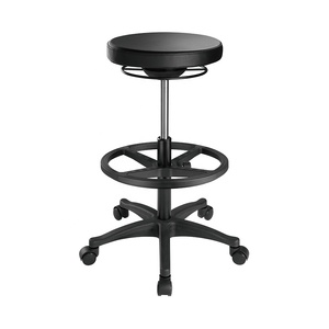 Silla de Bar de Piel Sintética sin Respaldo para Oficina en Casa, <span class=keywords><strong>con</strong></span> Reposapiés, Taburete Redondo Ergonómico <span class=keywords><strong>con</strong></span> <span class=keywords><strong>Ruedas</strong></span> y Altura Ajustable - Product Image 5