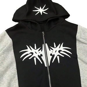 OEM ODM Men's Casual Zip Hoodie Solid Patchwork Drawstring Sweatshirts Applique Splicing Streetwear For Sport Outdoor Vintage - Product Image 3