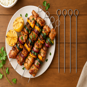 Los versátiles brochetas de acero inoxidable son un elemento esencial en la cocina. Duraderas, reutilizables y listas para todas tus aventuras culinarias. - Product Image 1