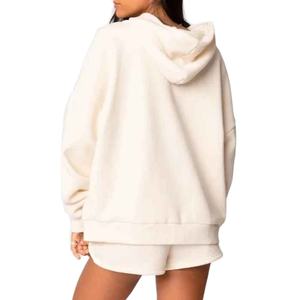 Good Quality Fabric Ladies Oversized Pullover Hoodie Short <b>Set</b> Hip Hop Sweat Suit Summer Casual Solid <b>Knitting</b> <b>Sets</b> - Product Image 2