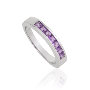 Elegant Classy Design 925 Sterling <b>Silver</b> 100% Genuine <b>Amethyst</b> February Birthstone Half Eternity Band <b>Ring</b> - Product Image 3