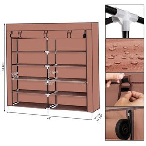 7-Tier Mocha Portable <b>Shoe</b> Rack with Fabric Cover Modern & Simple Iron <b>Shoe</b> <b>Storage</b> Organizer Cabinet for Home Farmhouse Use - Product Image 4