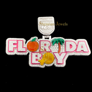 Lettre personnalisée Floride garçon VVS Moissanite Bling émail pendentif Hip Hop bijoux en argent glacé lueur brillant nuit pour cadeau de fête - Product Image 2